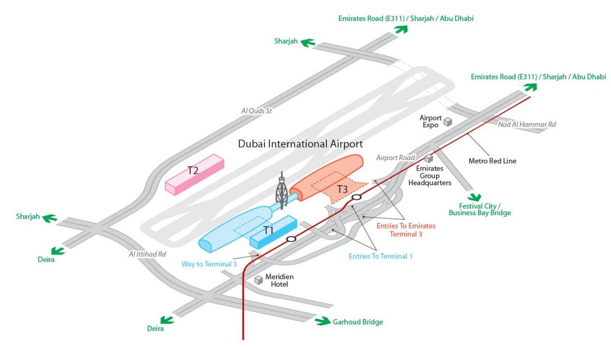 Mapa dos aeroportos do Dubai