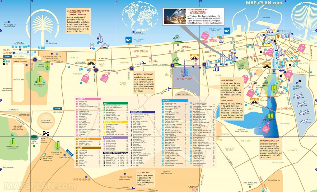 Mapa das atracções do Dubai