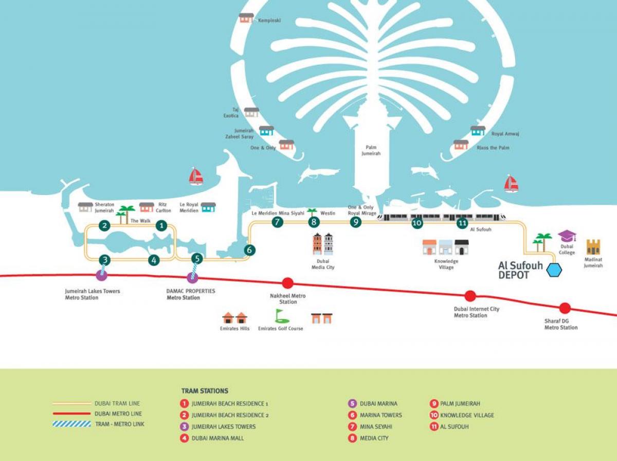 Mapa das estações de eléctrico do Dubai